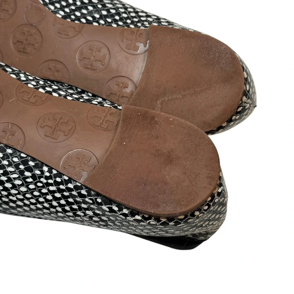 Tory Burch Womens Reva Ballet Flats Black/White Snake Size 7‎